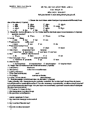 Đề thi giai đoạn III môn Tiếng Anh Lớp 6 - Năm học 2016-2017 - Trường THCS Nam Thanh (Có đáp án)